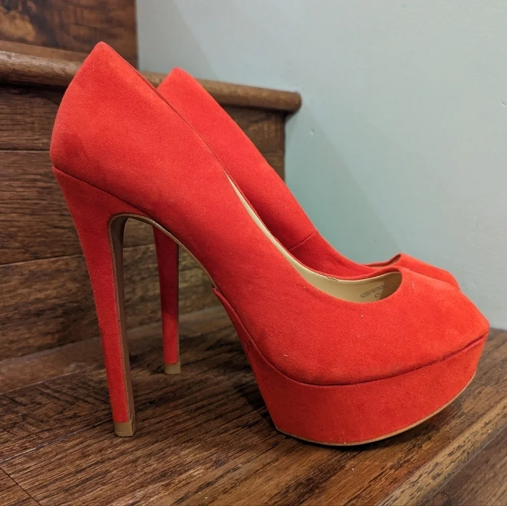 Zara Red Platform High Heels Women's Size 7 - Picture 8 of 13